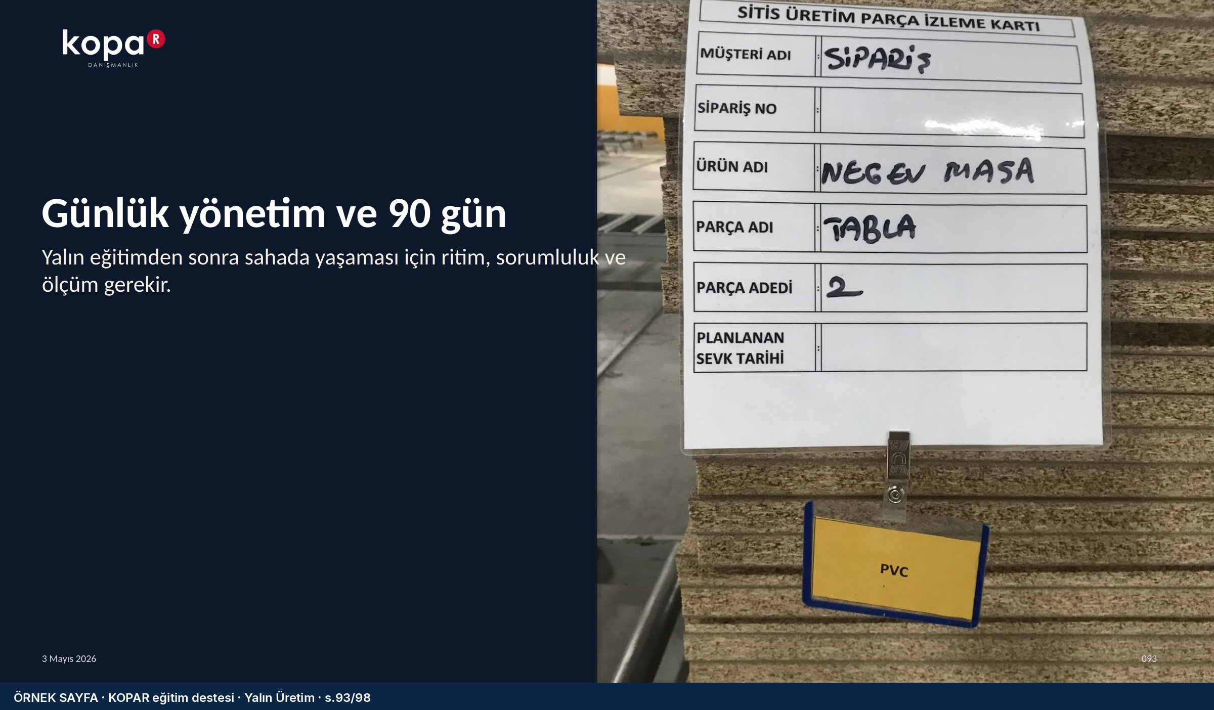 Uygulama: günlük yönetim ritmi ve doksan günlük yol haritası.